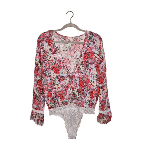 FREE PEOPLE $88 Heat Wave Long Sleeve Body Suit Rose Garden Combo Medium - Picture 1 of 3